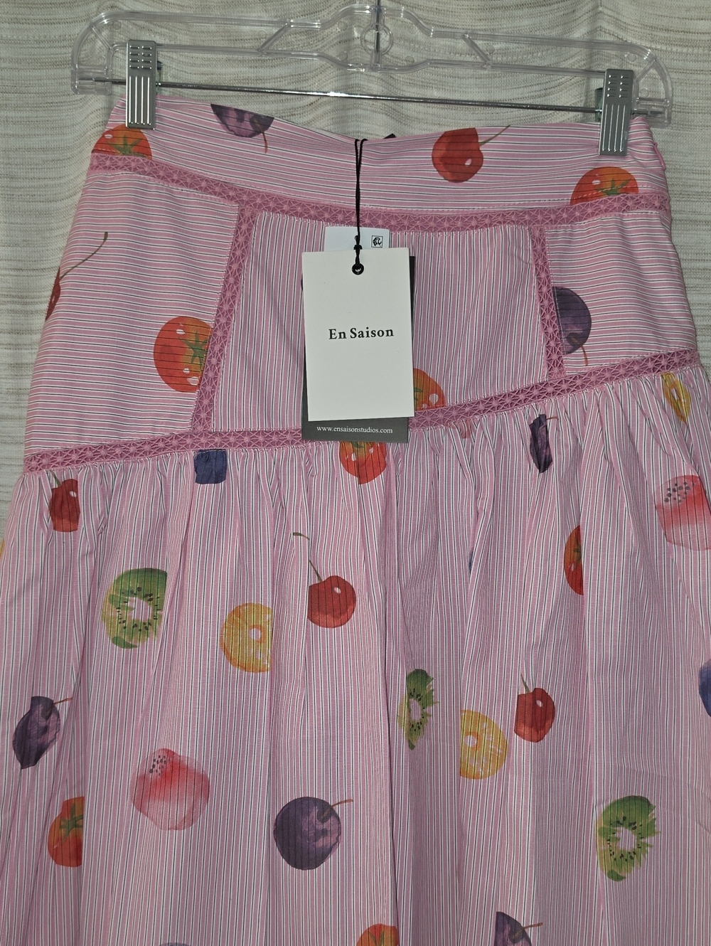 NWT En Saison Fruit Medley Stripe Midi Skirt Pink Size Extra Small - Picture 2 of 12